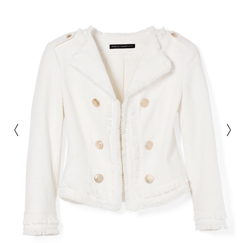 White House Black Market WHBM Tweed Admiral Jacket Cream - Size 8P